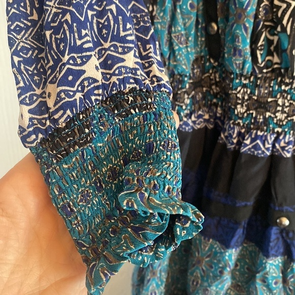 Ramy Brook silk patchwork print studded smocked mini dress size XS‎ - Picture 6 of 8